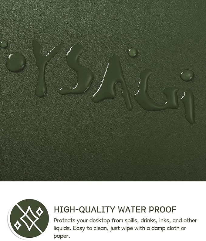 YSAGi Non-Slip Leather Desk Pad, Waterproof Laptop Computer Desk Keyboard Mat, Table Protector Blotter Mat, Large Mouse Pad for Office/Work/Home/Decor(Olive Green, 23.6" x 13.7")