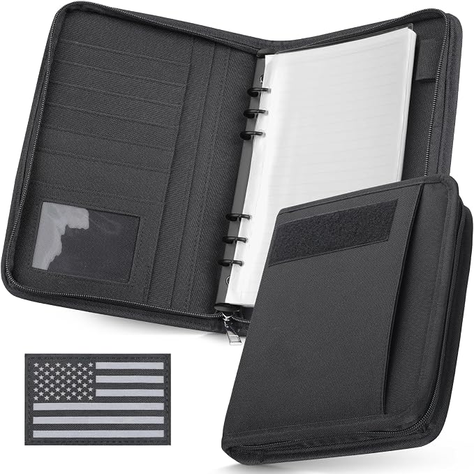WYNEX Tactical Notebook Padfolio 6 Ring Binder, A5 Refill Paper | M-7.3x10" Zip Hardcover Notebook, 80 Sheets Loose Leaf Paper, 1"O-ring Water-Resistant Planner, for Office College Field Gift