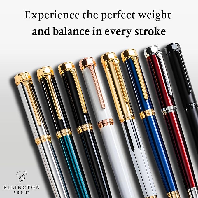 Ellington Pens Luxury Fountain Pen Set - Smooth Medium Nib- Includes 3 Ink Cartridges, Refillable Ink Converter, Gift Box- Fountain Pens For Writing, Calligraphy, Journaling, Sketching (Scarlet Slate)