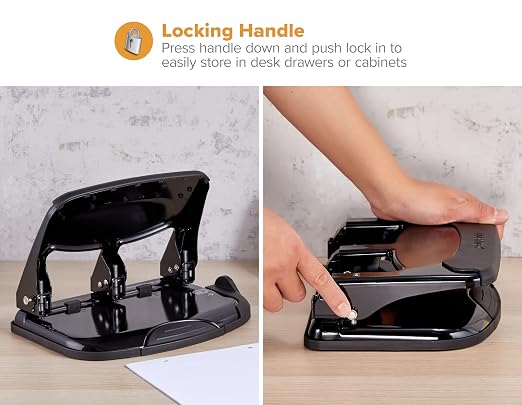 Bostitch Office EZ Squeeze Heavy Duty 3-Hole Punch for Home Office & School, 40-Sheet Capacity, One-Touch Reduced Force, Sleek Black Design