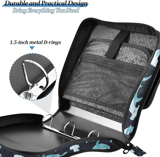 Hammerhead Shark Binder Bag 3 Ring Zipper with Handle Shoulder Strap | for School Work Office Organizer Storage Case