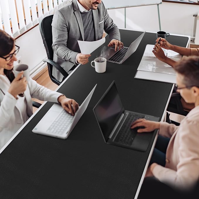 Cacoy 70.8"x24" Extended Leather Desk Mat, Waterproof Desk Blotters, Black | Super Large Desk Protector, Mega Size Professional Computer Desk Pad, Giant Mouse Pad, Non-Slip Desktop Matt for Office&Home