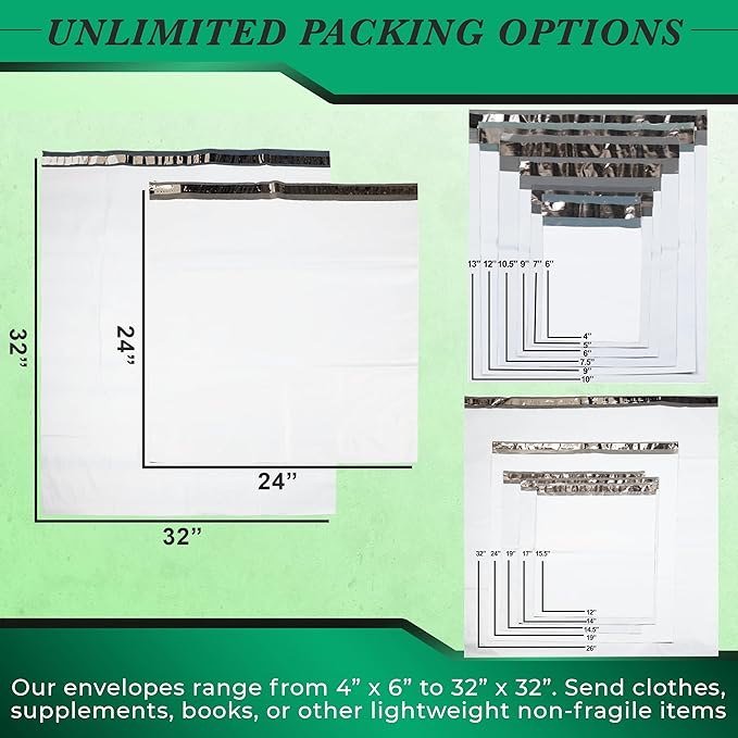 100 Pack Secure Seal White Poly Mailers - 19x24 Safe Shipping Bags - E-Commerce Self Sealing 2 Mil Poly Envelopes for Shipping