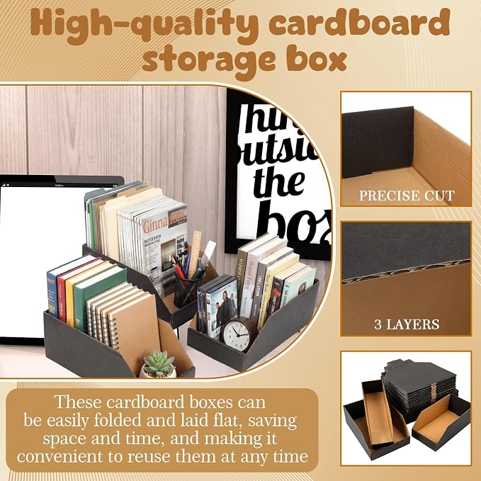 Novabright 33 Pack Cardboard Storage Bins Boxes, 3 Size Open Top Bin Box in 12"x8"x4.5"/ 12"x6"x4.5"/ 12"x4"x4.5", Corrugated Cardboard File Organizer for Warehouse, Parts, Shelf, Garage, Pantry, Shop