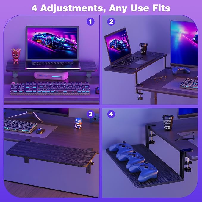Desk Extender, 22-inch Clamp-On Desk Shelf, Height-Adjustable Desktop Shelf Organizer for Monitors Office and Gaming Accessories, Arm Support Table Extension, 44lbs Heavy Duty, Black