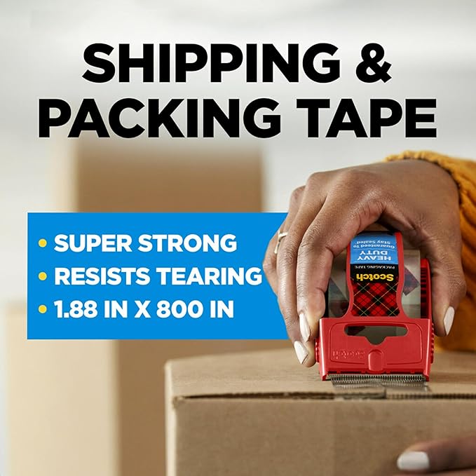 Scotch Heavy Duty Packing Tape, Clear | 1.88 in. x 22.2 yd. | For Shipping | 6 Rolls, Pack of 6