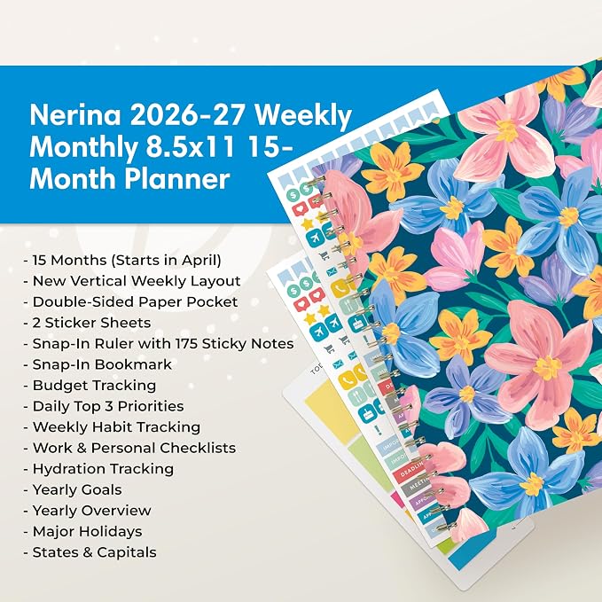 Blue Sky 2026-2027 Weekly & Monthly Academic Planner, 8.5"x11", Nerina