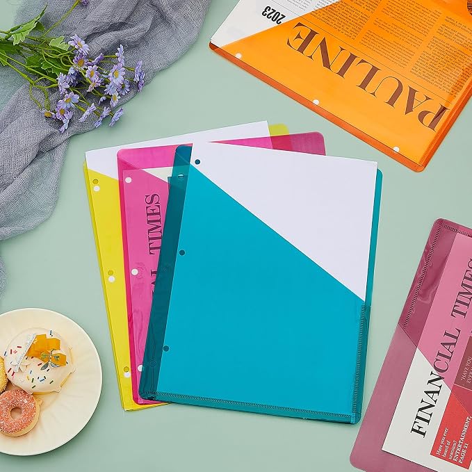 Maitys 50 Pack Binder Pockets 3 Ring, Letter Size 8.5x11,Summer Color | Clear Plastic Document Sleeves, Sheet Protectors with Slash Jacket, Fits Standard 3 Hole Binders, Organize Office Papers