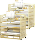 Daltack 6-Tier Paper Organizer for Desk with Handle, Gold, 2 Pack | Sturdy Metal Mesh Organizer with Movable Middle Trays and a Carry Handle for Papers, Folders and Office Supplies