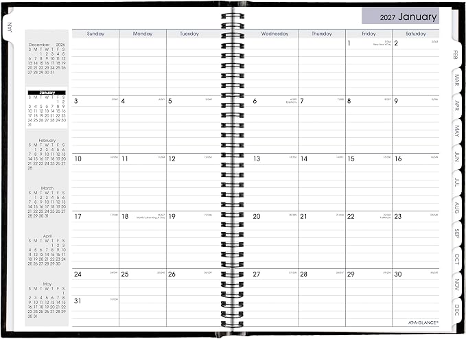 AT-A-GLANCE 2027 Planner, Monthly, 14-Month Dec-Jan, 8" x 11.75", Tabbed, Hardcover, DayMinder, Black (G470H0027)