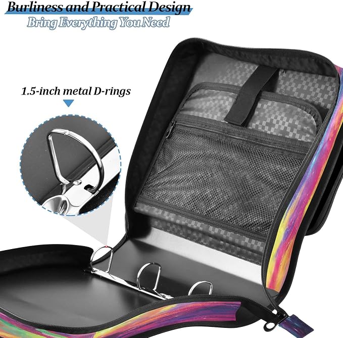 ALAZA Zipper Binder 3 Ring Colorful Unicorn Galaxy Binder Organizer with Zipper and Shoulder Strap Large Capacity Multi-Pocket Trapper Keeper File Folder for Office Supplies