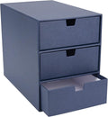 Bigso Box of Sweden Ingrid 3-Drawer Fiberboard Desk Organizer for Office Supplies & Accessories - Stackable Makeup Drawer Organizer - 6.3in x 9.9in x 8.1in - Blue