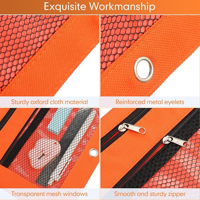 Leelosp 48 Pack Pencil Pouch for 3 Ring Binder,Vivid Colors | Bulk Mesh Zipper Binder Pouches Pencil Boxes for Classroom Pencils Case Bags for Storing School Students Teacher Supplies