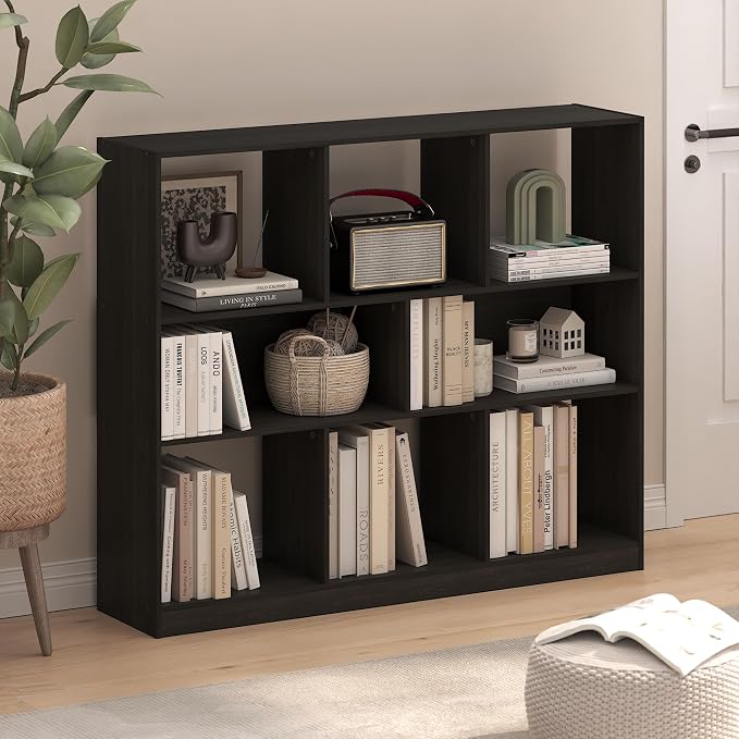 Furinno DALY Book Shelf, 8-Cube Bookshelf, Horizontal Cube Storage Organizer Bookcase, 10.9 x 47.2 x 39.4, for Living Room, Bedroom, Home Office, Espresso