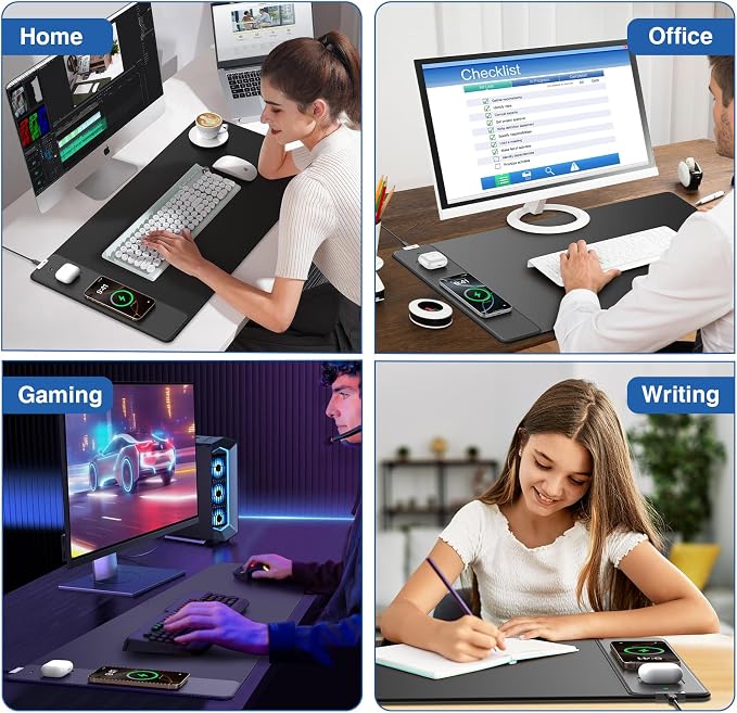 Magnetic Wireless Charging Mouse Pad, 31.5"x15.8" in, Black | Large Gaming Desk Mat, Non-Slip Base, Waterproof Ultra-Smooth Keyboard Pad for Gamer, Office & Home