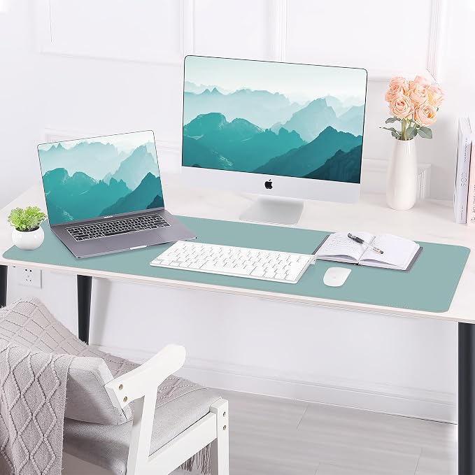 AFIING Cork Desk Mat 47" x 23.6", Dual-Sided Natural Cork & PU Leather Desk Pad, Non-Slip Waterproof Large Mouse Pad for Office, Home & Gaming (Light Blue)