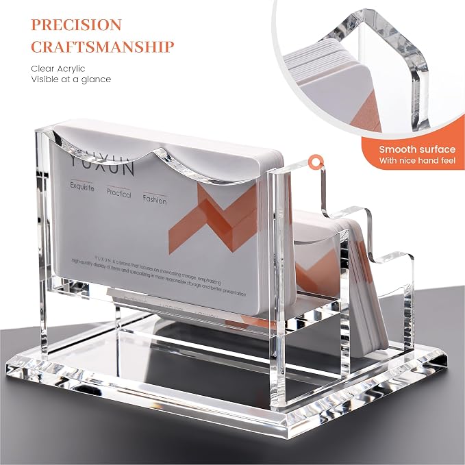 YUXUN Acrylic Business Card Holder for Desk-2 Tier 2 Slots, 3.5"×2" Multiple Business Card Holder Organizer for Women Men, 100+ Business Cards for Office Exhibition Home