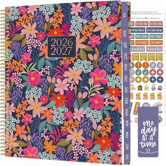 bloom daily planners 2026-2027 Planner (8.5” x 11") 13 Month Academic Year Organizer (July 2026 - July 2027) - Weekly & Monthly Agenda Book with Stickers & Tabs - Floral Fiesta