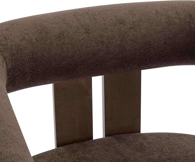 Christopher Knight Home Rones Modern Velvet Upholstered Accent Chair, Wooden Living Room Club Chair with Curved Backrest, Minimalist Bedroom Comfy Reading Chair, Thick Padded Seat, Dark Brown+Walnut