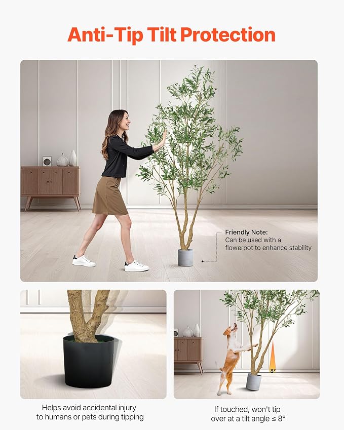 VEVOR 8FT Artificial Olive Tree with Black Pot, Tall Fake Tree with Natural Wood Trunk & Realistic Green Leaves and Fruits, Indoor Faux Plant for Home, Office, Living Room, Corner Decor