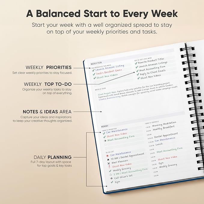 2026 Planner. 8.5" x 11" Spiral-Bound Weekly, Monthly and Daily Planner - Organize All 52 Weeks - Increase Productivity and Get Organized - Productivity Store (Navy)