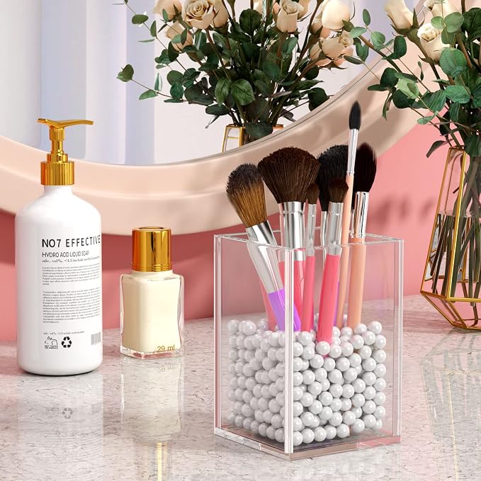 NIUBEE Acrylic Pen Holder for Desk, Clear Pencil Cup Organizer 4 Packs | Acrylic clear acrylic pen holder, durable transparent design organizes stationery and makeup tools for students and workers