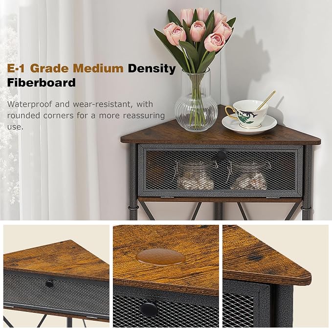 VECELO Cabinet/Table, 3-Tier Display Shelves with Protection Door, Metal Frame Storage Shelf Organizer for Small Space, Living Room, Kitchen, Bathroom, Set of 1, Brown+Black