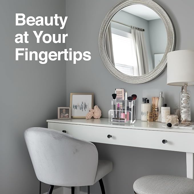 Pen Organizer for Desk-A Modern Desk Accessory w/a Removable Divider is Great as a Pen & Makeup Brush Holder-This Chic Acrylic Storage Stand Makes a Great Gift for Home/Work Space