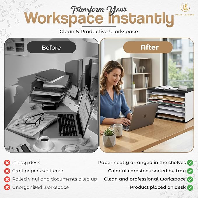 12x18 Construction Paper Organizer, 6-Tier Wooden Flat File for 11x17 & A3 Sheets | Large Durable wood composite organizer Paper Storage for Classroom, Office & Art Room | Black & White|