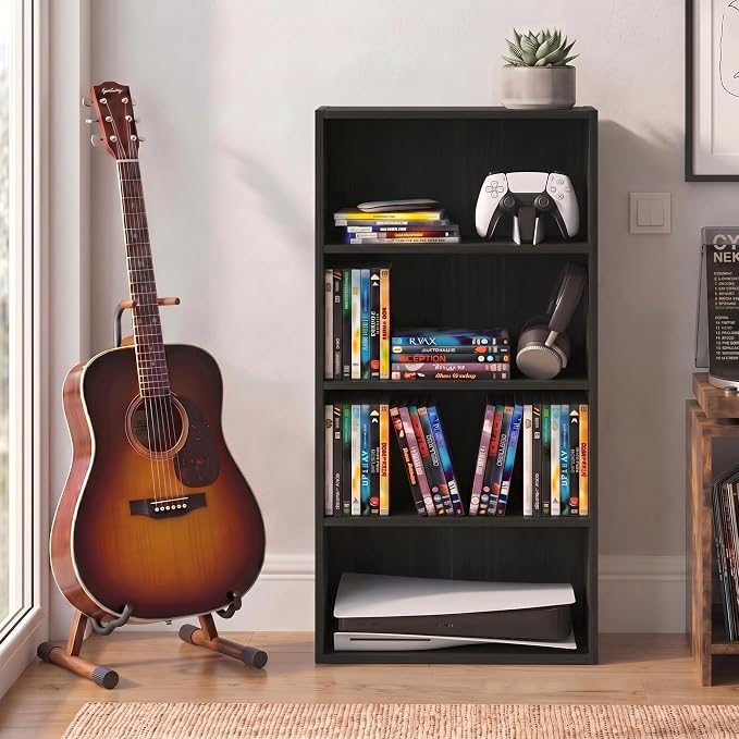 Furinno Basic DVD Shelf, 4-Tier CD Rack, Media Shelf, Espresso | 7 x 17 x 35, Open Shelf for DVD Blueray Game Disc, Storage Cabinets, for Living Room, Bedroom, Home Office