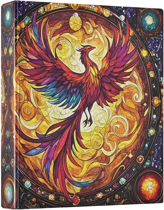 Phoenix Fire Wing Rainbow Glass 3 Ring Binder with 2 Interior Pockets 1.5 inch Binders 3 Ring Heavy Duty Fit 8.5" x 11" Letter Size for Office School, 2 Pack