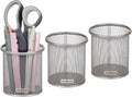 Mind Reader Pen and Accessories Holder, Desktop Organizer, Office, Metal Mesh, 3.5"L x 3.5"W x 3.75"H, Set of 3, Silver
