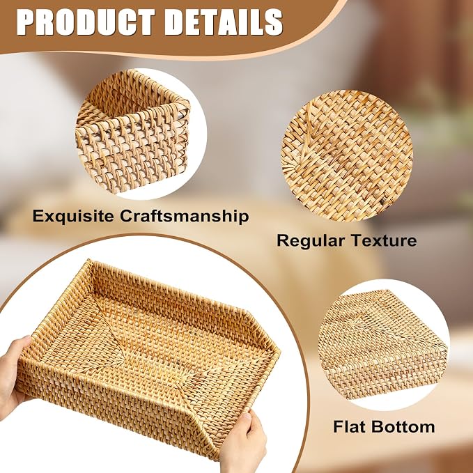 BTSKY Rattan Letter Tray for A4 File Desk Mail Letter Letter-Size Paper, Basket Woven Organizer, Office Document Organizer and Storage, Desk File Organizer Paper Tray, Paper Holder 13x10.3x2.8 Inch