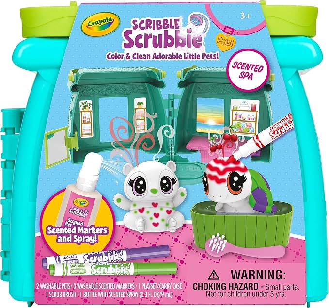 Crayola Scribble Scrubbie Pets Scented Spa, Animal Toy Playset, Includes Washable & Scented Markers, Gifts for Girls & Boys, Ages 3+ | Includes Washable & Scented Markers, Gifts for Girls & Boys, Ages 3+