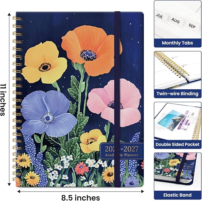 Taja Planner 2026-2027, Jul 2026-Jun 2027 Monthly & Weekly Calendar Planner | 8.5" x 11", Hardcover Academic Calendar, Teacher Student Agenda Book with Tabs, School Office Supplies, Lavish Bloom