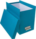 Bigso John Fiberboard Label Frame Desktop File Storage Box - Document Organizer for Important Paperwork - Durable Hanging File Box with a Lid & Metal Label Window - 7.36 x 13.38 x 10.51 in - Turquoise