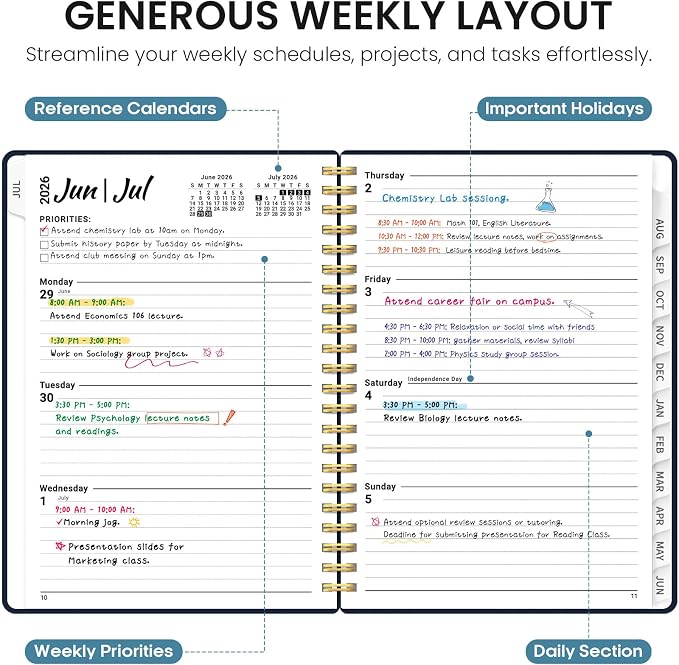 Planner 2026-2027, Jul 2026-Jun 2027 Monthly & Weekly Planner Calendar | 6.3" x 8.5", Hardcover Academic Spiral Pretty School Planning Book for Women, Teacher, Student, Golden Butterfly