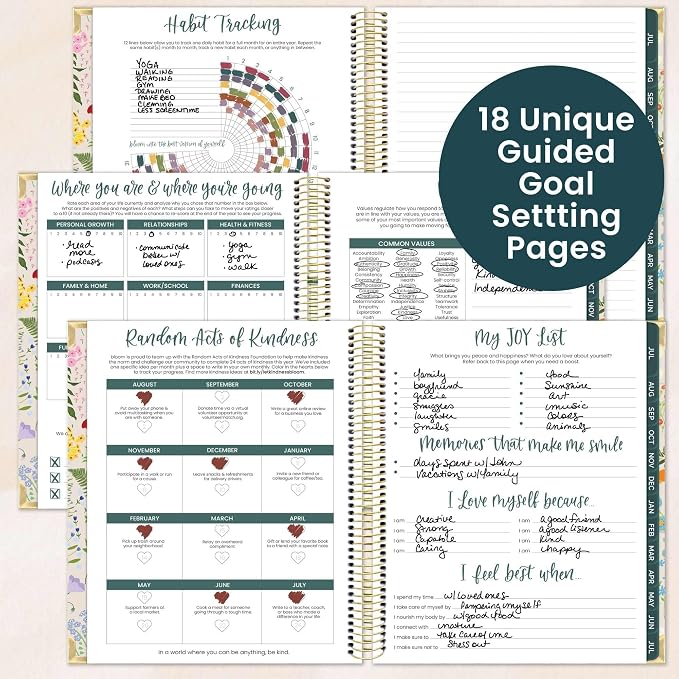 bloom daily planners 2026-2027 Hardcover Academic Year Goal & Vision Planner (July 2026 - July 2027) - 13 Months Agenda - Monthly & Weekly Calendar Organizer - 7.5" x 9" - Garden Party, Beige