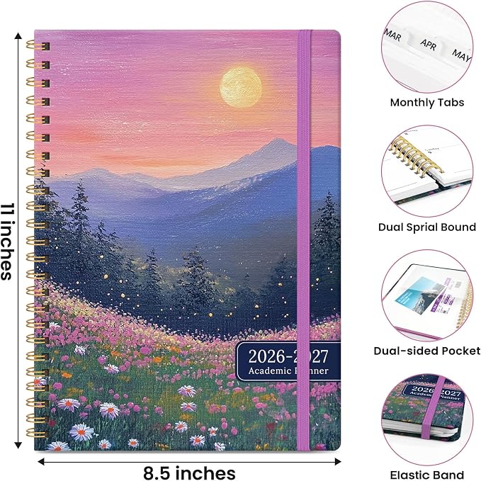 ZOTIA Academic Planner 2026-2027, Monthly & Weekly Jul 2026-Jun 2027 | Twilight Bloom, 8.5" x 11" Calendar Planner for Women, Hardcover Pretty Organizer for Women, School Office Home Supplies