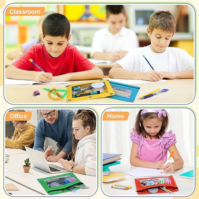 Pencil Pouch for 3 Ring Binder, 100 Pack Pencil Pouches Bulk in 10 Colors | Binder Pencil Pouch with Smooth Zipper, Zipper Pencil Pouches, 3 Ring Binder Pencil Pouches, Clear Window Pencil Case