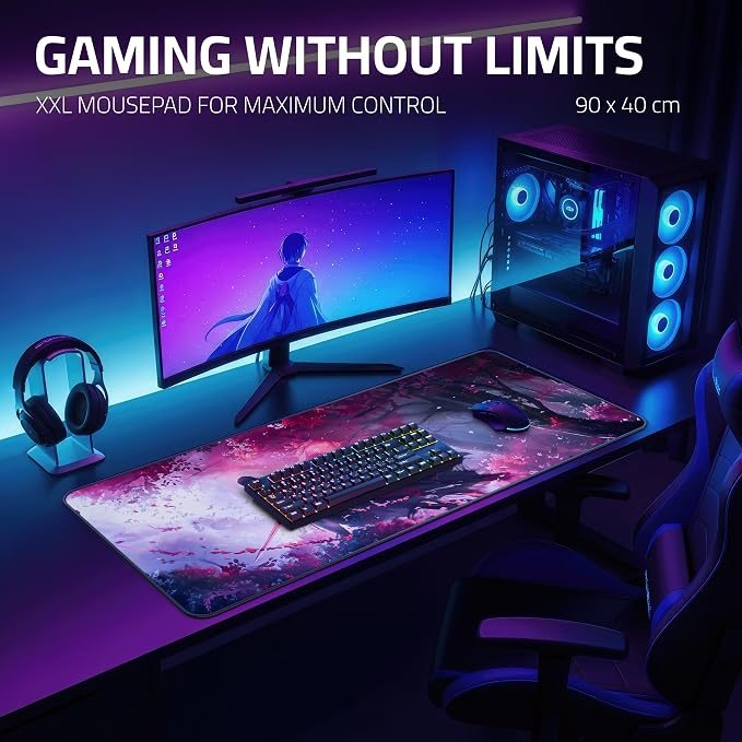 XXL Anime Gaming Mouse Pad 35.4 x 15.7 inch - Water-Resistant | Stitched Edges - Large XL Mousepad for Desk - Gamer Accessories Big Full Deskpad Mat Game Mousepads Deskmat