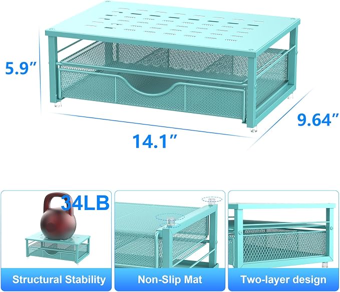 gianotter Computer Monitor Stand Riser with Drawer | Desk Organizers and Accessories Desk Accessories & Workspace Desktop Organizers Storage for Printer Stand (Blue)