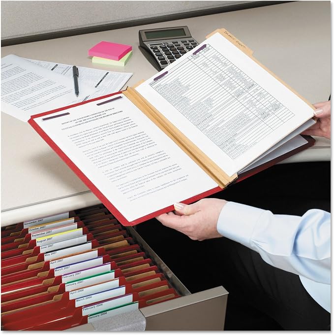 Smead Pressboard Classification File Folder with SafeSHIELD Fasteners, 2 Dividers, 2" Expansion, Letter Size, Bright Red, 10 per Box (14031)