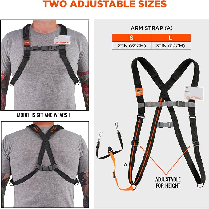 Ergodyne Squids 3138 Barcode Scanner Padded Harness, Tethering Lanyard for Bar Code Scanners, Breakaway Design , Black , Small