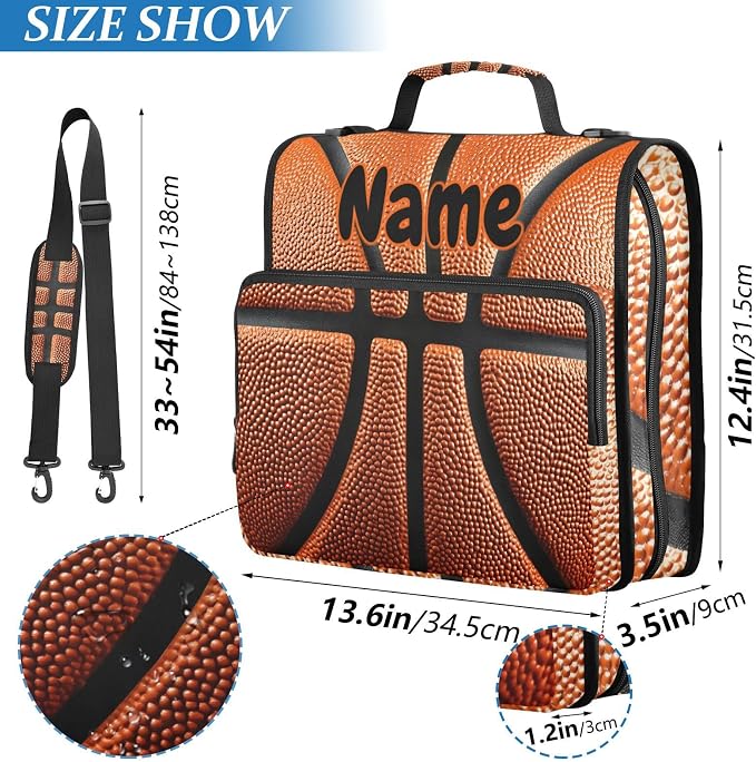 Custom Basketball Ball Skin 3 Ring Binder Bag 1.5 inch Personalized Name Binder Organizer 500 Sheet Documents Storage for School Office