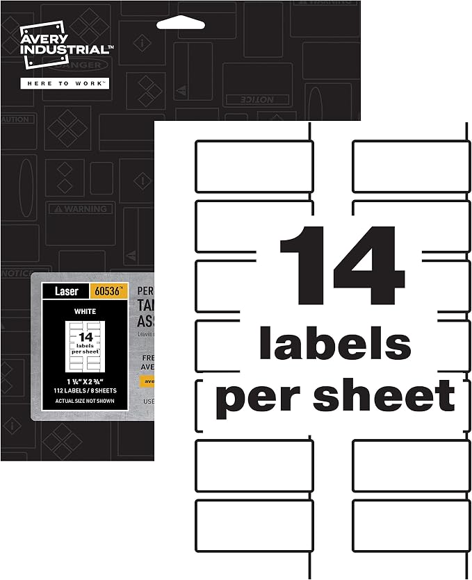Avery White Asset Tag Labels, 1-1/4" x 2-3/4", Tamper-Evident Laser Printable Tags, 112 Waterproof Labels (60536)