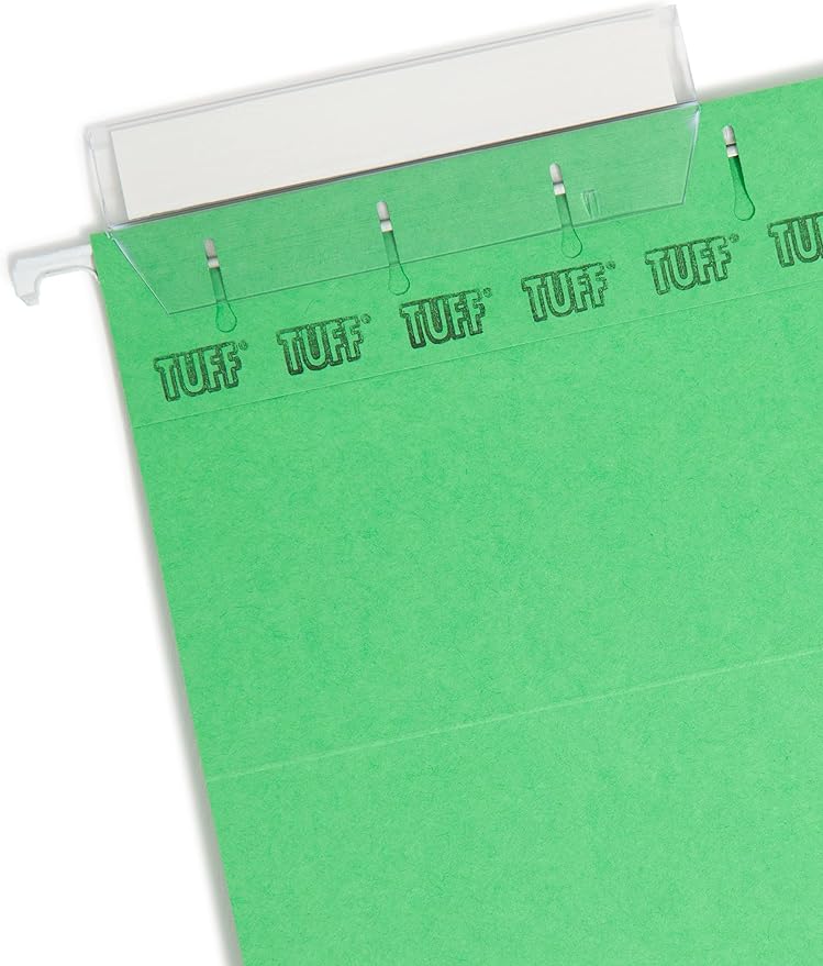 Smead TUFF Hanging File Folder with Easy Slide Tab, 1/3-Cut Sliding Tab, Letter Size, Green, 18 per Box (64042, Rod Color May Vary)