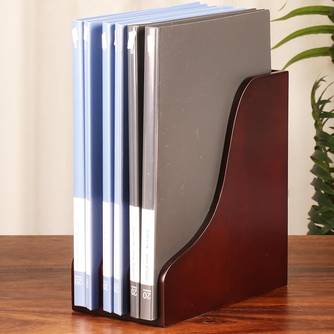 Solid Wood Vertical File Organizer, No Assembly Desk Mail Document Holder | Multifunctional Paper Mail Organizer for Office & Home, Custom Wooden Magazine File Holder for Books Binders Laptops, Desktop