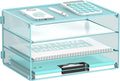DALTACK 3 Tier Letter Tray Paper Organizer with Sliding Mesh Trays Blue | Metal Mesh File Organizer with Sliding Trays for Letter and A4 Paper, Mail, Bills, Folders and Office Documents