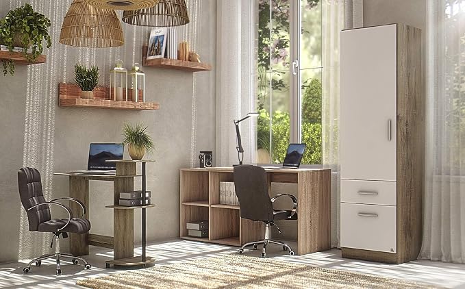 Furinno COMPACT Desk, 28.5" Wide Gaming Desk with Shelves, Computer Desk with Book Shelf, Office Desk for Home Office, Study Room, Dorm, Bedroom, French Oak